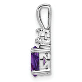 Sterling Silver Rhodium-plated Diamond and Amethyst Pendant